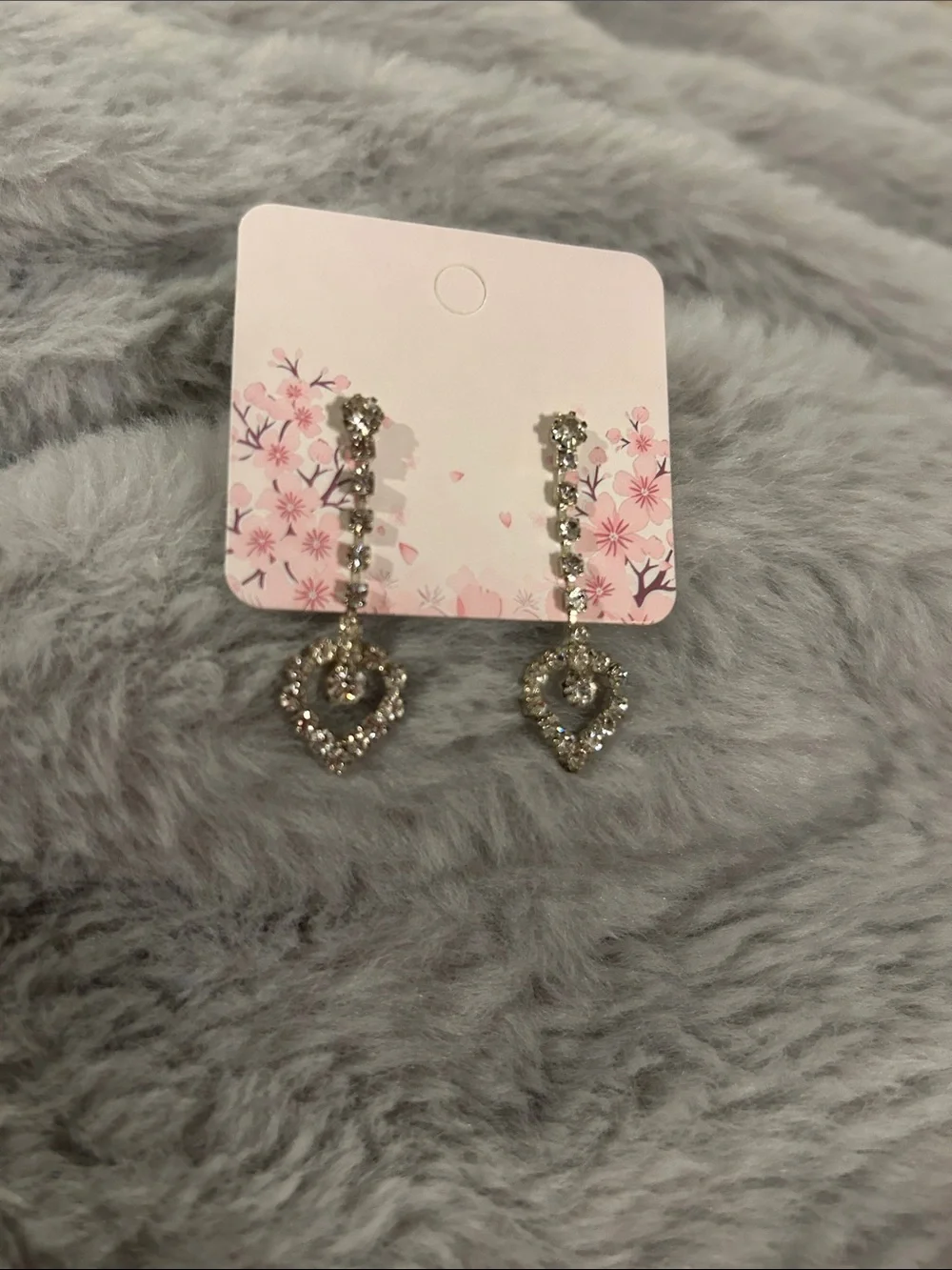 Crystal Heart Drop Earrings - Silver Rhinestone Dangle